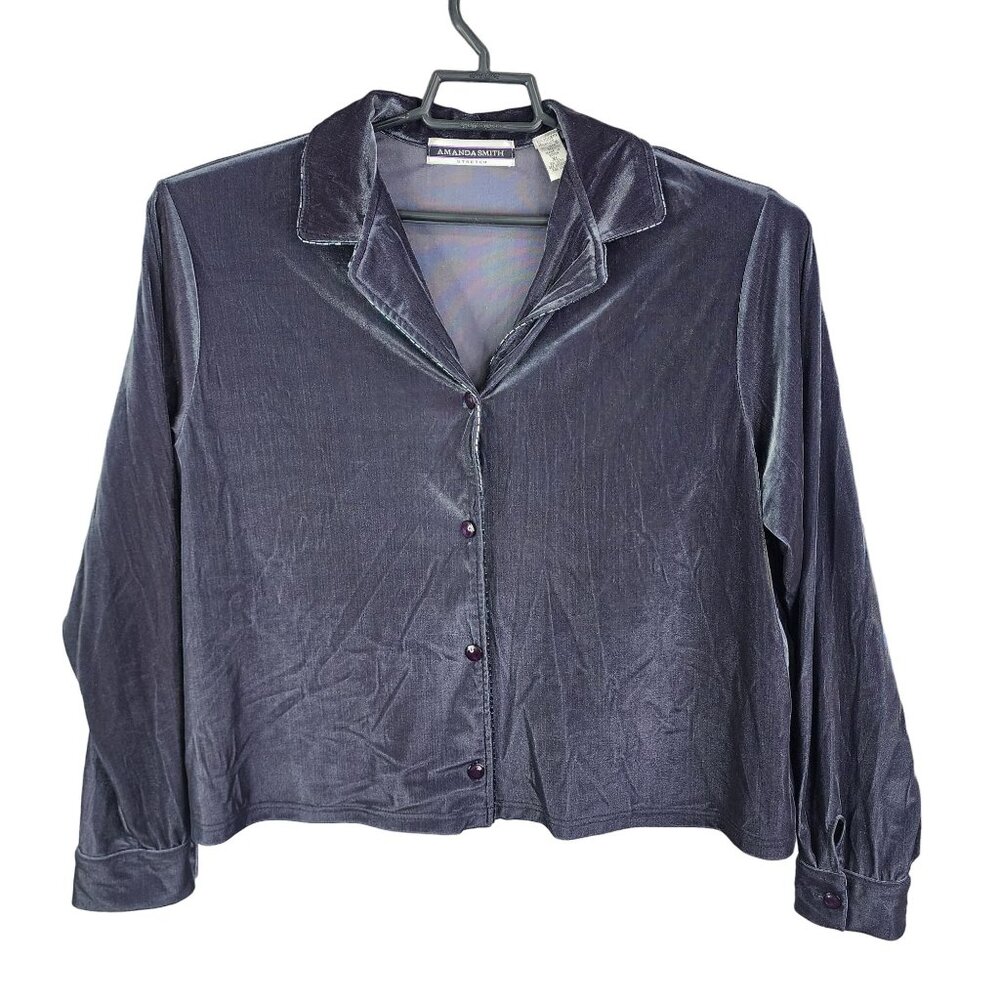 Womens Vintage Velvet Amanda Smith Shirt Button-Up Stretch Long Sleeve Size XL